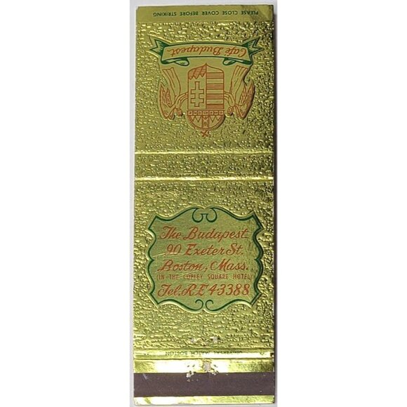 Front Strike Matchbook Cover The Budapest Cafe Lounge Boston MA Gold Foil - Picture 1 of 6